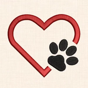 Heart with Paw Print Machine Embroidery Design