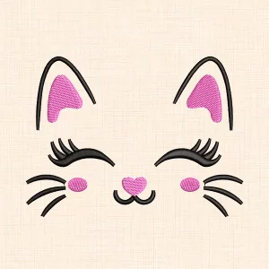 Kawaii Cat Face Embroidery Design - preview
