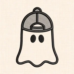 Ghost with Baseball Cap Embroidery Design - Preview