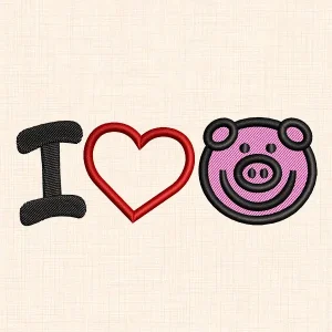 I Love Pigs Machine Embroidery Design - preview