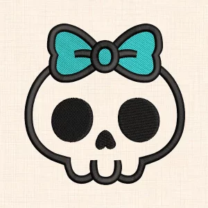 Skull with Bow Machine Embroidery Design - preview